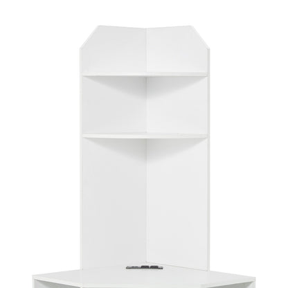 64" Corner Storage Cabinet with Charging Station Adjustable Shelves White