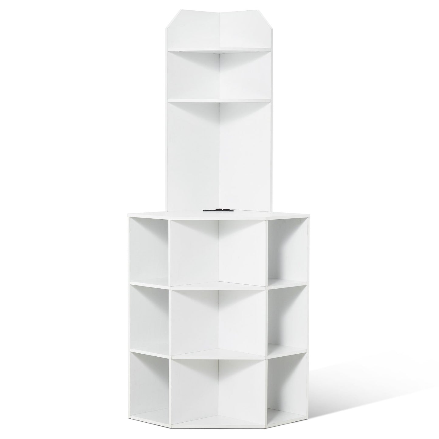 64" Corner Storage Cabinet with Charging Station Adjustable Shelves White