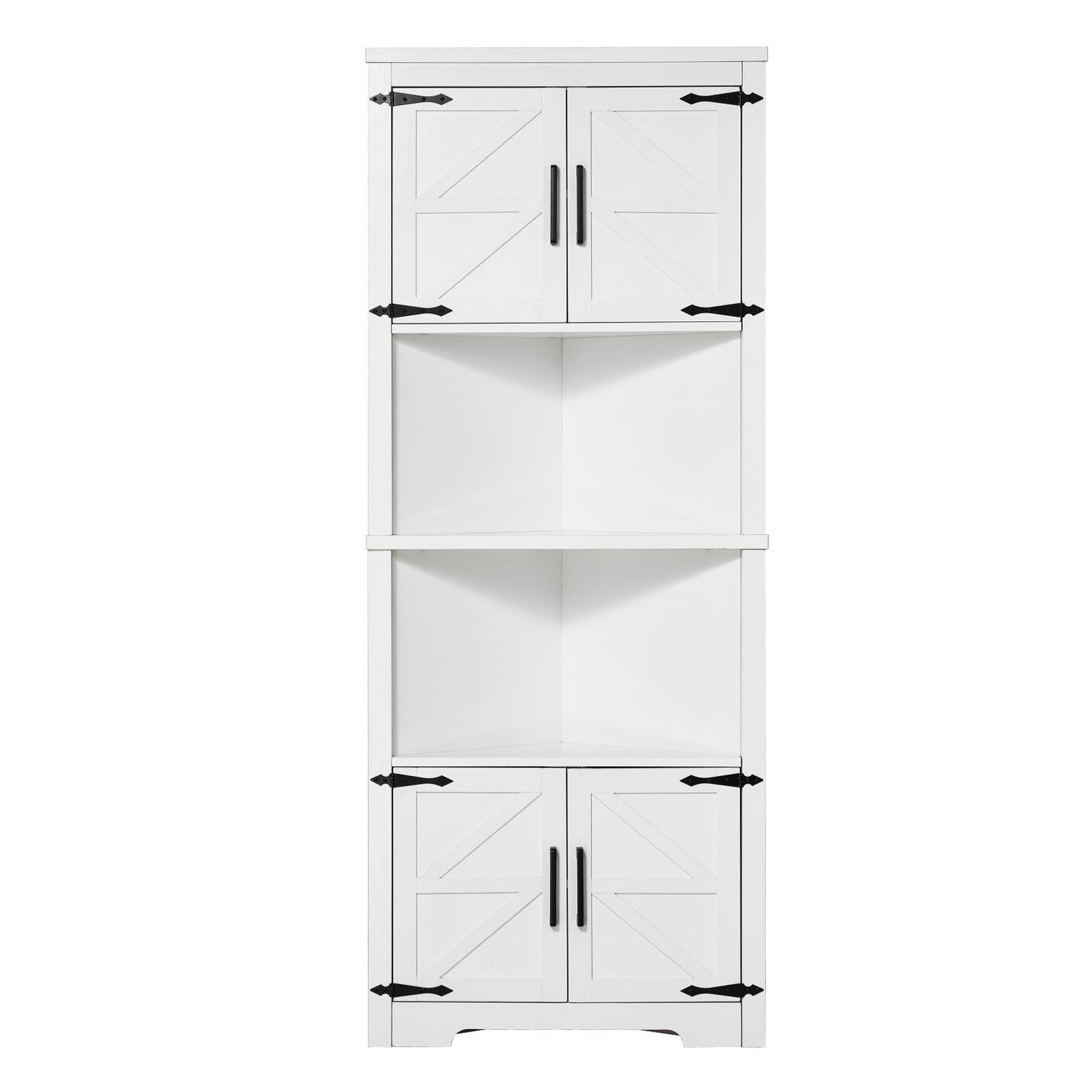 68" Corner Storage Cabinet with 4 Wooden Doors and Adjustable Shelves White