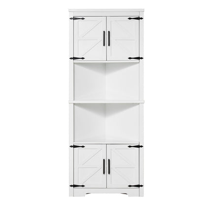 68" Corner Storage Cabinet with 4 Wooden Doors and Adjustable Shelves White