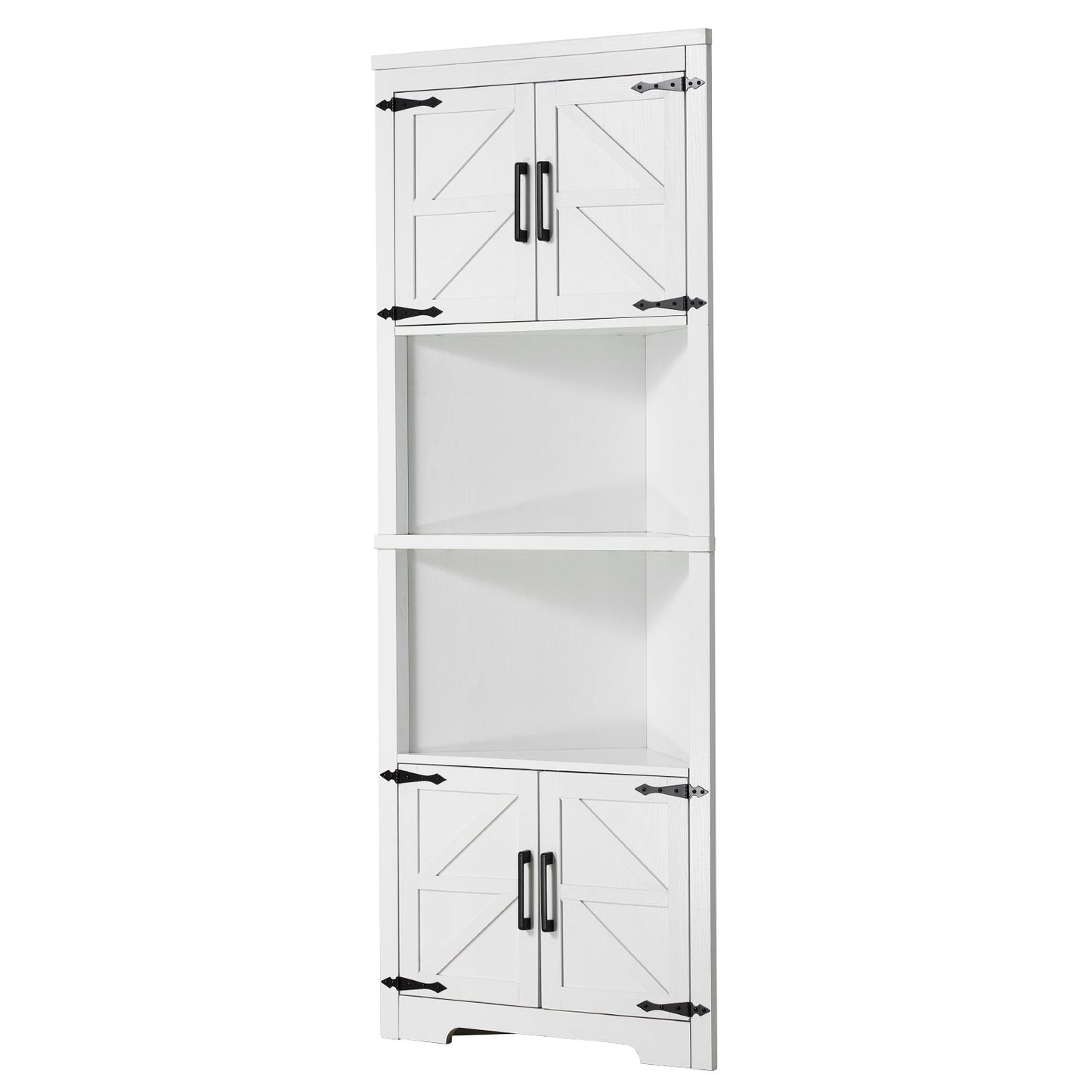 68" Corner Storage Cabinet with 4 Wooden Doors and Adjustable Shelves White