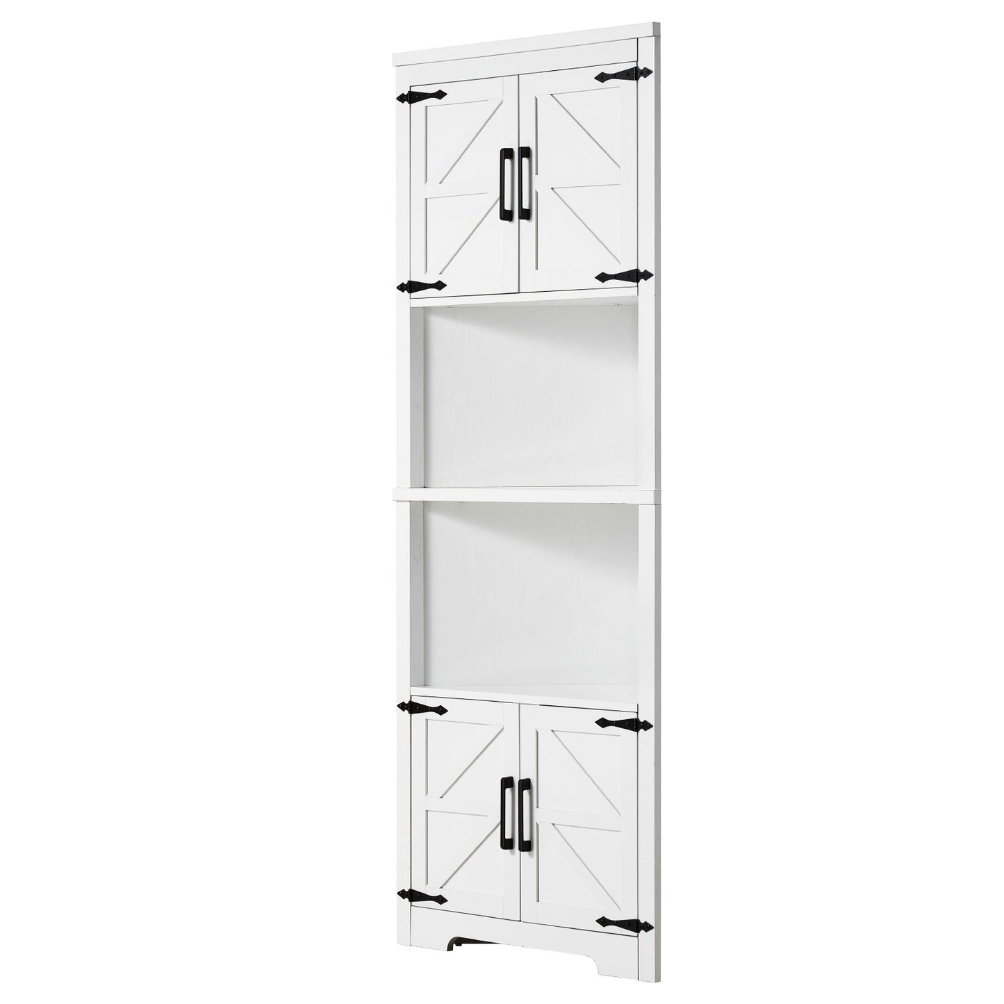 68" Corner Storage Cabinet with 4 Wooden Doors and Adjustable Shelves White