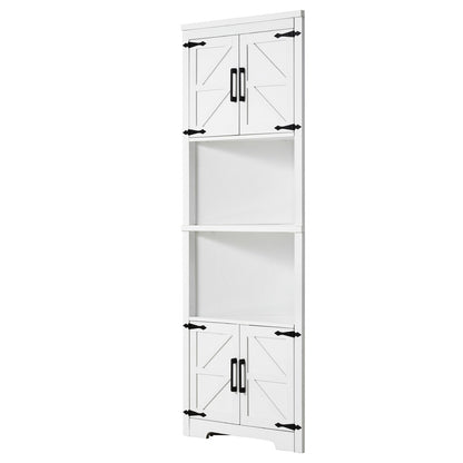 68" Corner Storage Cabinet with 4 Wooden Doors and Adjustable Shelves White