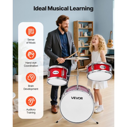 Barntrumset 3-delat Junior Musikaltrumset med 14-tums bastrumma (Röd)