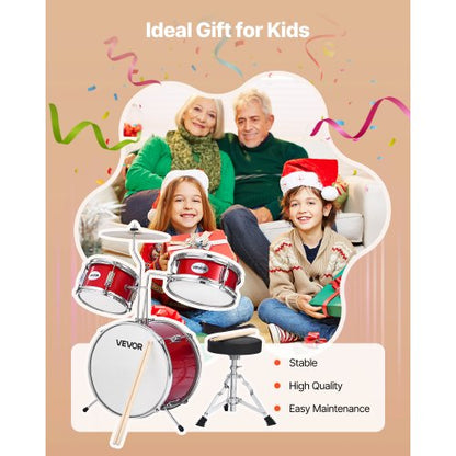 Barntrumset 3-delat Junior Musikaltrumset med 14-tums bastrumma (Röd)