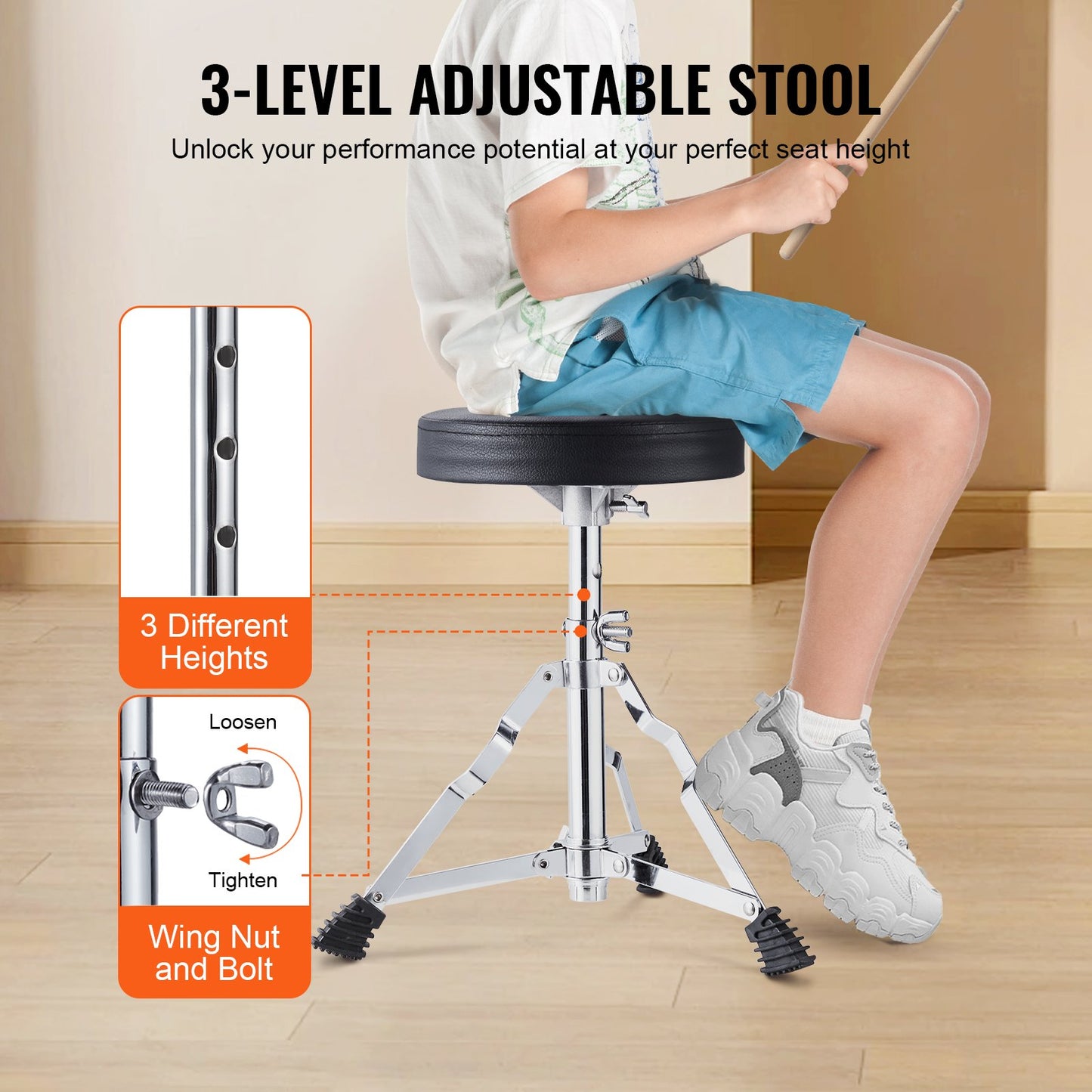 Kids Drum Set, 3-Piece, 14 in Beginner Drum Set with Adjustable Throne Cymbal Pedal Two Pairs of Drumsticks, 8'' Tom Drum 10'' Snare Drum 14'' Bass Drum, Starter Drum Kit for Child Kids, Black