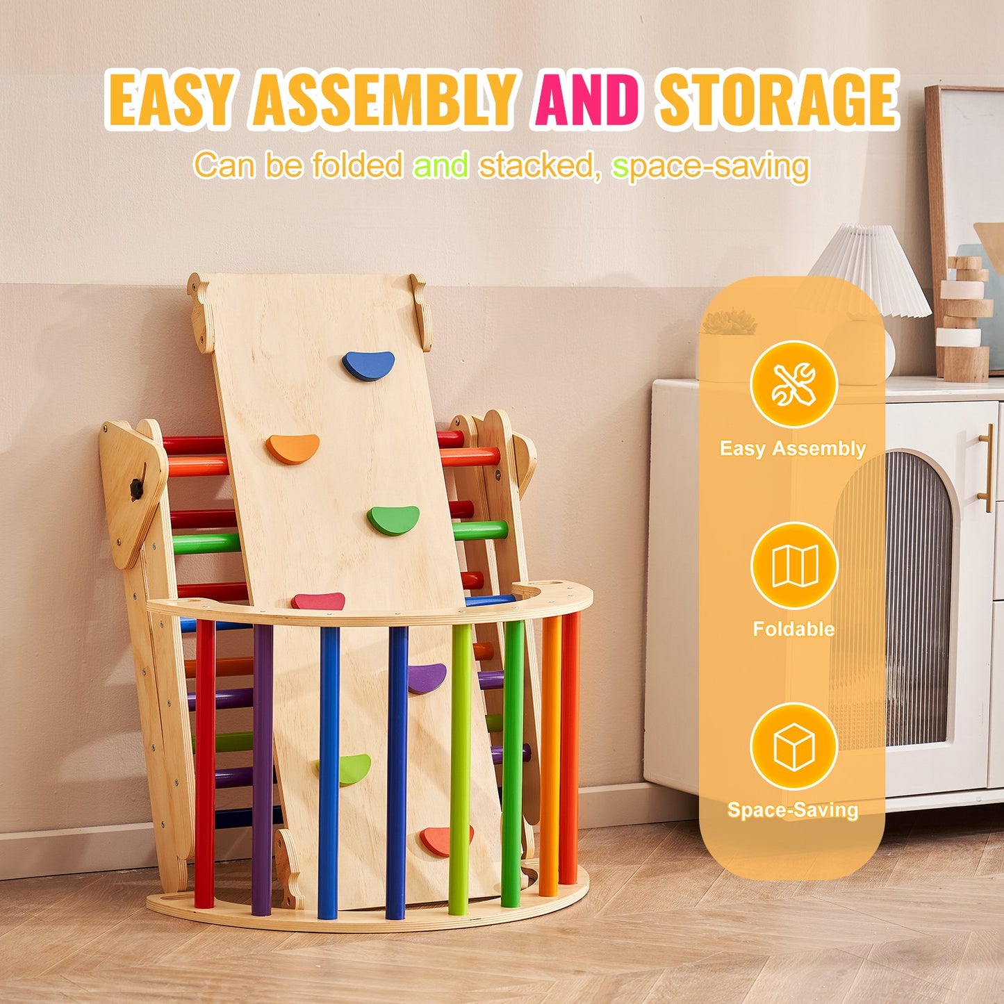 Pikler Dreieck Set 5-in-1 Montessori Kletterspielzeug Kleinkinder Groß Bunt