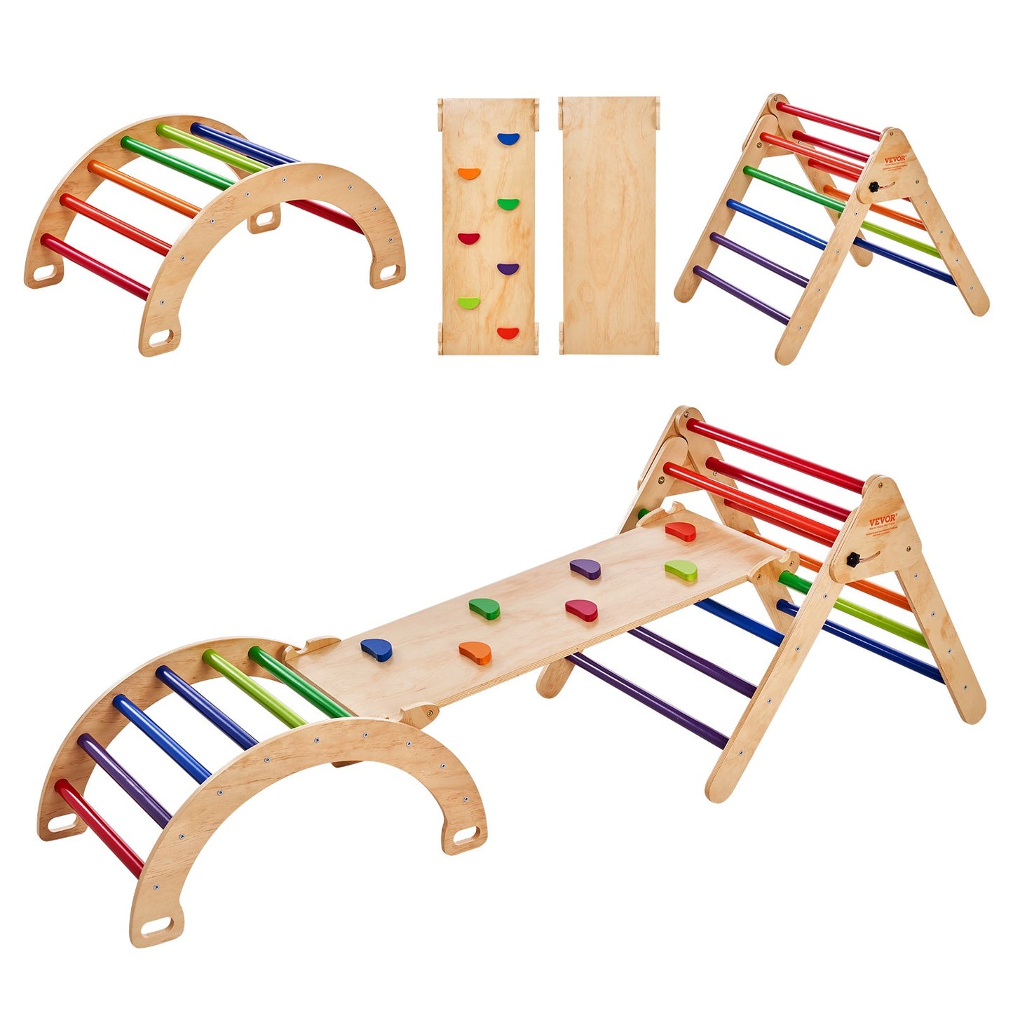 Pikler Dreieck Set 5-in-1 Montessori Kletterspielzeug Kleinkinder Groß Bunt