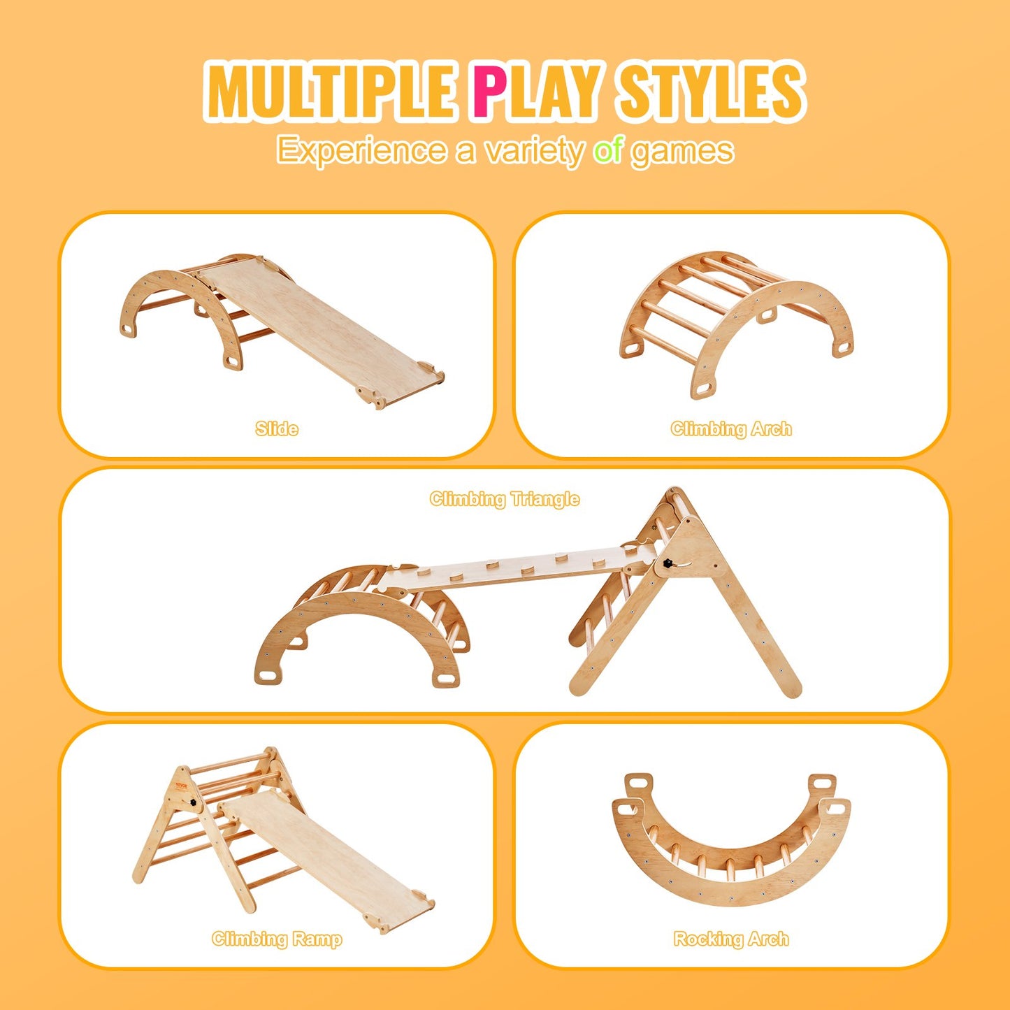 Pikler Triangel Set 5-i-1 Montessori-klätterleksaker för småbarn Stort trä