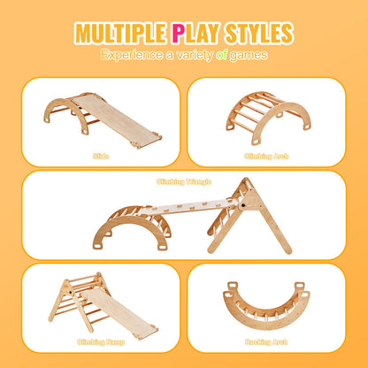 Pikler Triangel Set 5-i-1 Montessori-klätterleksaker för småbarn Stort trä