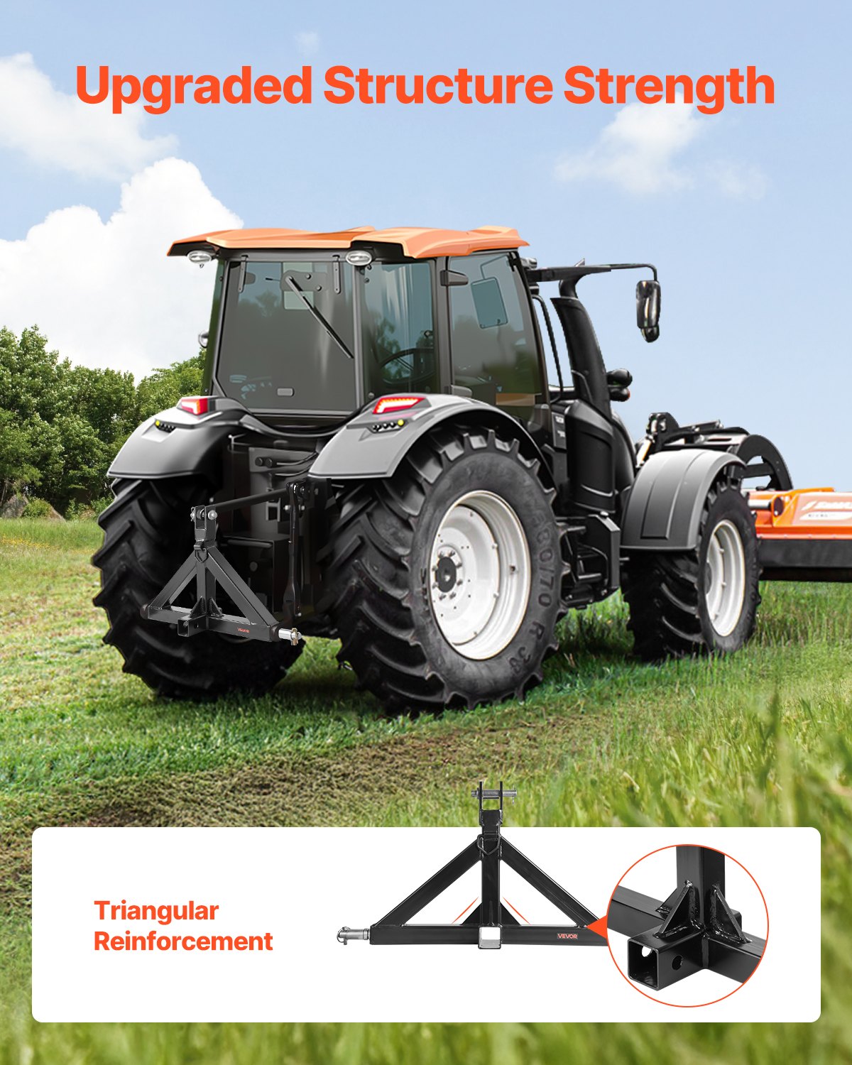 3 Point Hitch Receiver with 2 in Receiver, 3pt Quick Hitch Attachment, 3,000 lbs Capacity, Heavy Duty Tractor Tow Drawbar Adapter, Compatible with Kubota, Mahindra, John Deere, Massey Ferguson