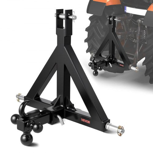 3 Point Trailer Hitch 2 in Receiver, 3pt Quick Hitch Attachment with 3 Trailer Balls, Tractor Tow Drawbar Adapter, Compatible with Kubota, Mahindra, Ford, Yanmar, John Deere, Massey Ferguson