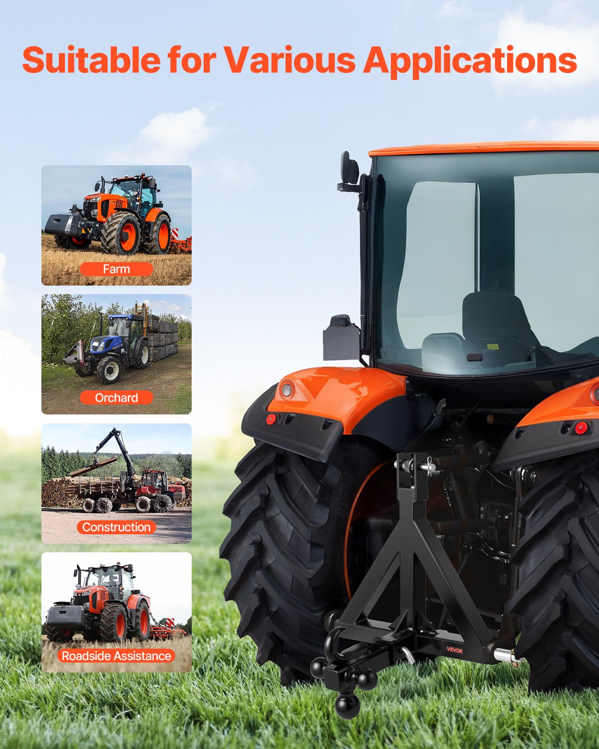 3 Point Trailer Hitch 2 in Receiver, 3pt Quick Hitch Attachment with 3 Trailer Balls, Tractor Tow Drawbar Adapter, Compatible with Kubota, Mahindra, Ford, Yanmar, John Deere, Massey Ferguson