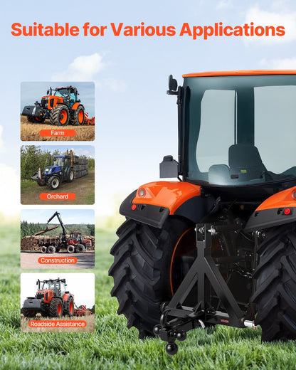 3 Point Trailer Hitch 2 in Receiver, 3pt Quick Hitch Attachment with 3 Trailer Balls, Tractor Tow Drawbar Adapter, Compatible with Kubota, Mahindra, Ford, Yanmar, John Deere, Massey Ferguson