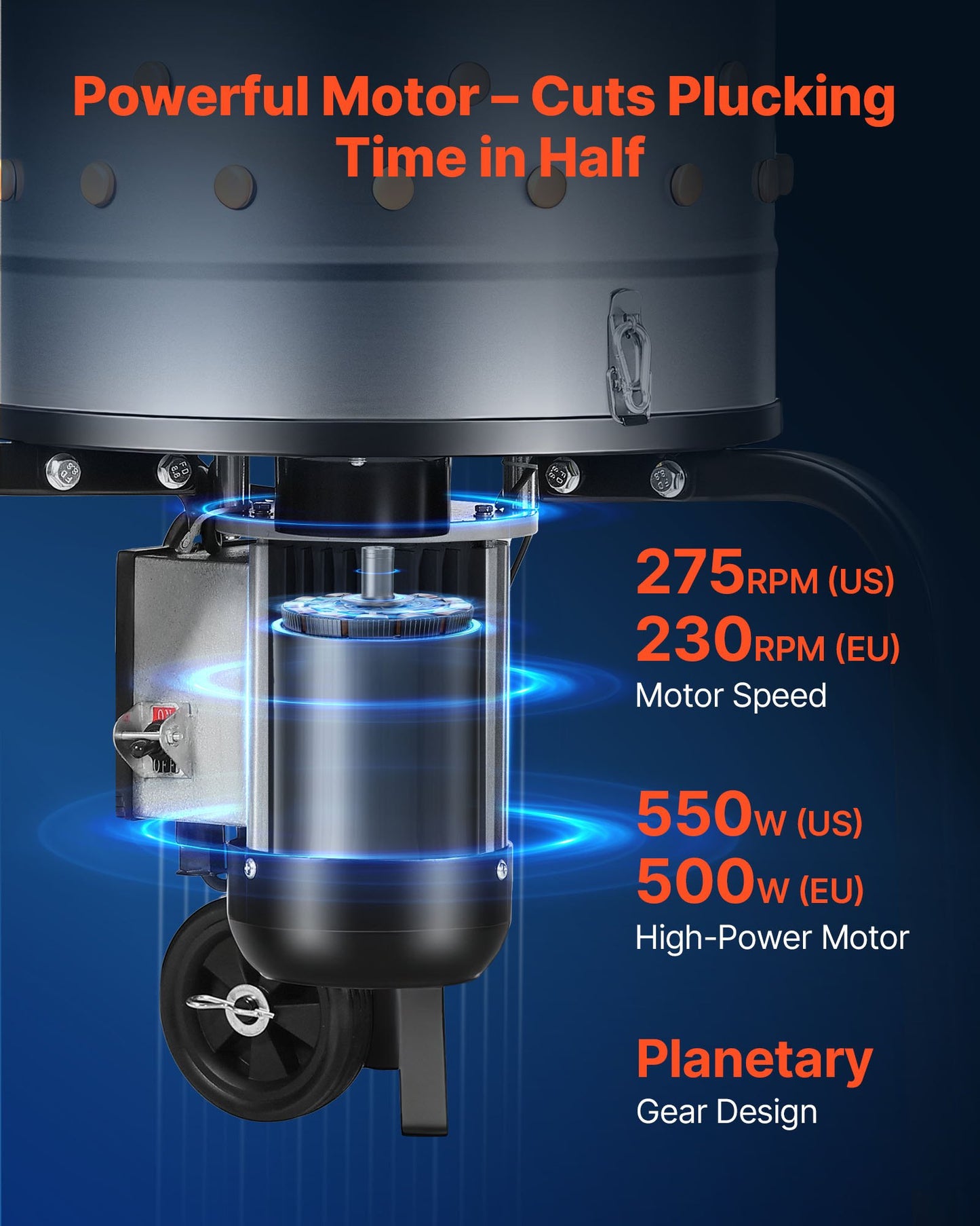 Chicken Plucker Machine, 15.7 in Drum, 550W & 275RPM Electric Chicken Plucking Machine with 114 Soft Fingers & Transport Wheels, Stainless Steel Feather Remover for Processing 1-2 Chicks Once