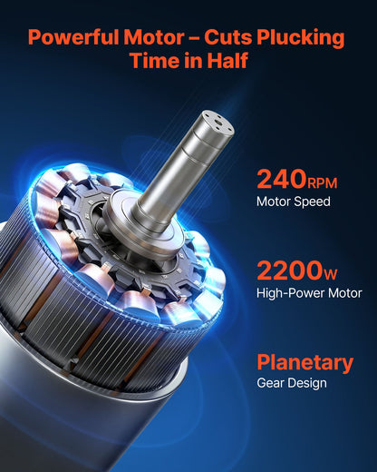 Chicken Plucker Machine, 23.6 in Drum, 2200W & 240RPM Electric Chicken Plucking Machine with 119 Soft Fingers & Transport Wheels, Stainless Steel Feather Remover for Processing 2-4 Chicks Once