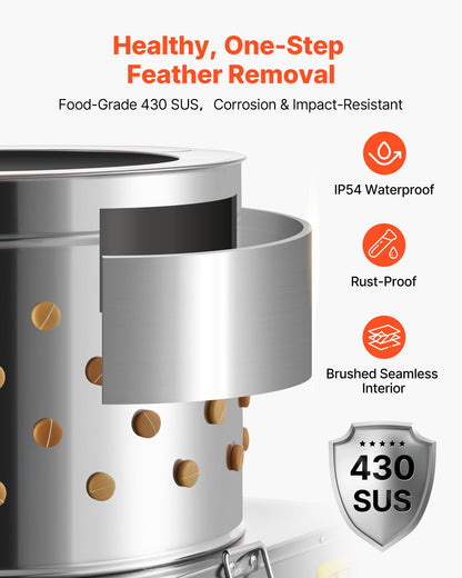 Chicken Plucker Machine, 23.6 in Drum, 2200W & 240RPM Electric Chicken Plucking Machine with 119 Soft Fingers & Transport Wheels, Stainless Steel Feather Remover for Processing 2-4 Chicks Once