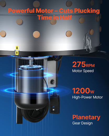 Chicken Plucker Machine, 25.6 in Drum, 1200W & 275RPM Electric Chicken Plucking Machine with 158 Soft Fingers & Transport Wheels, Stainless Steel Feather Remover for Processing 4 Chicks Once