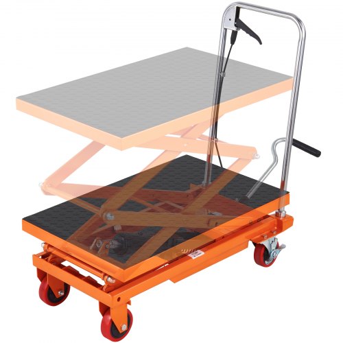 Hydraulic Lift Table Cart, 330lbs Capacity 50" Lifting Height, Manual Double Scissor Lift Table with 4 Wheels and Non-slip Pad, Hydraulic Scissor Cart for Material Handling and Transportation