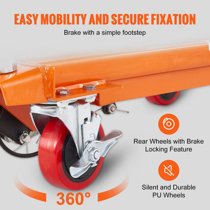Hydraulic Lift Table Cart, 330lbs Capacity 50" Lifting Height, Manual Double Scissor Lift Table with 4 Wheels and Non-slip Pad, Hydraulic Scissor Cart for Material Handling and Transportation