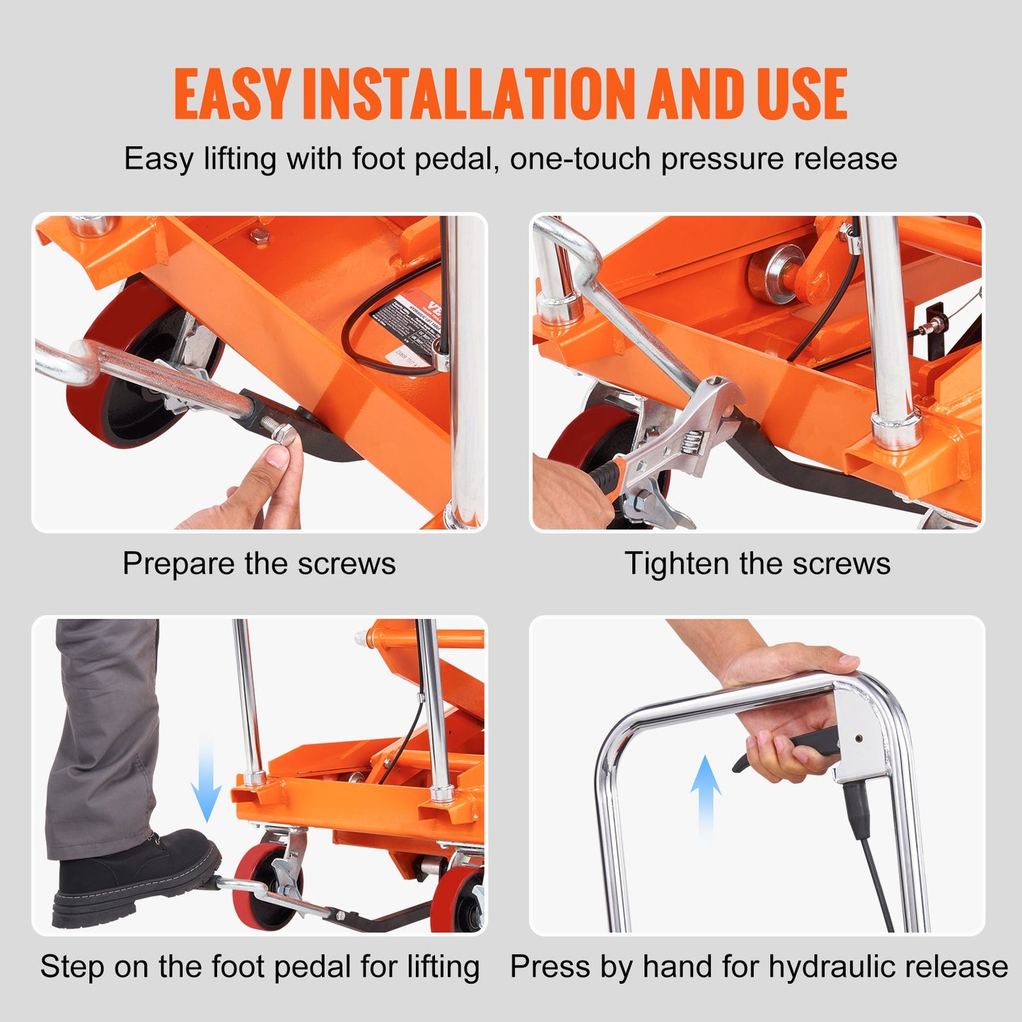 Hydraulischer Hubtischwagen, 1760 lbs Tragkraft, 59" Hubhöhe, manueller Doppelscherenhubtisch mit 4 Rädern und rutschfester Unterlage, hydraulischer Scherenwagen für Materialhandhabung und Transport