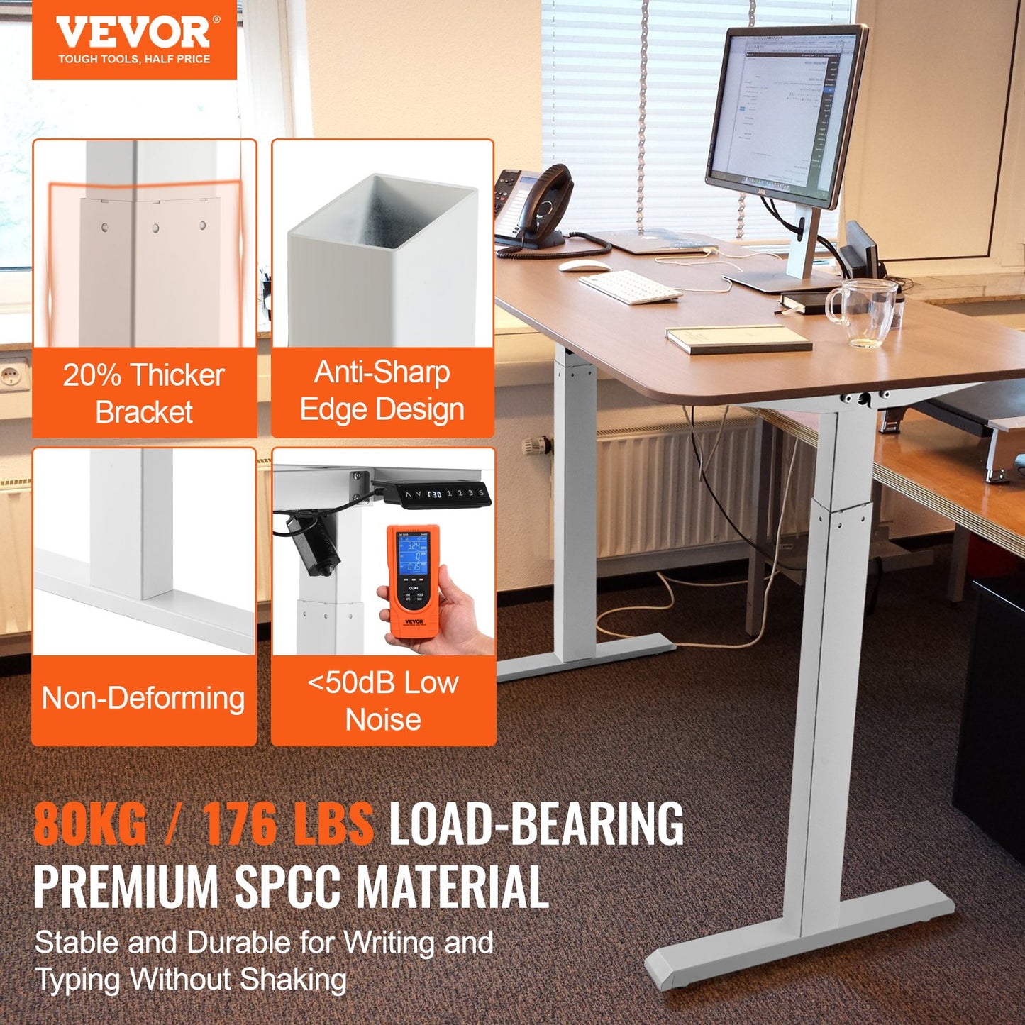 Electric Standing Desk Tripod Adjustable 70-117 cm H Workstation White
