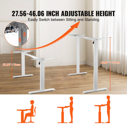 Electric Standing Desk Tripod Adjustable 70-117 cm H Workstation White