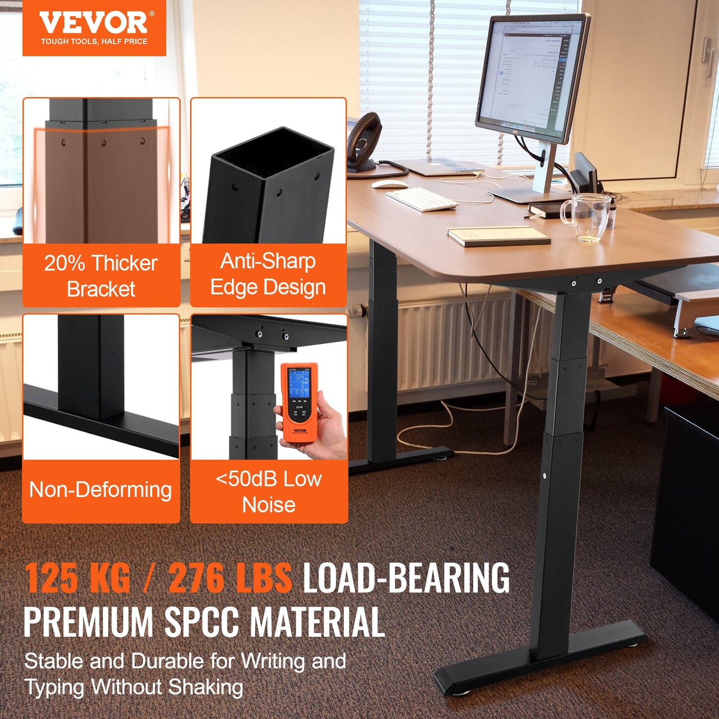 Standing Desk Frame Dual Motor, Adjustable 26"-50.8" Height & 43.3"-70.1" Length Electric Stand Up Computer Desk Legs, Ergonomic Workstation Base for Home Office 3 Positions (Black Frame Only)