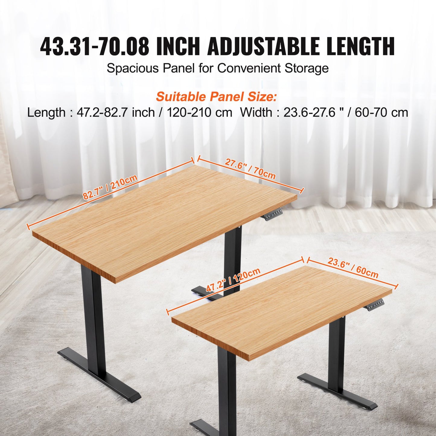 Standing Desk Frame Dual Motor, Adjustable 26"-50.8" Height & 43.3"-70.1" Length Electric Stand Up Computer Desk Legs, Ergonomic Workstation Base for Home Office 3 Positions (Black Frame Only)