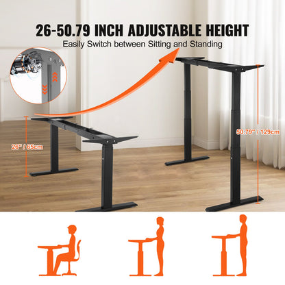 Electric Standing Desk Frame Dual Motor Adjustable 65-129 cm H Black