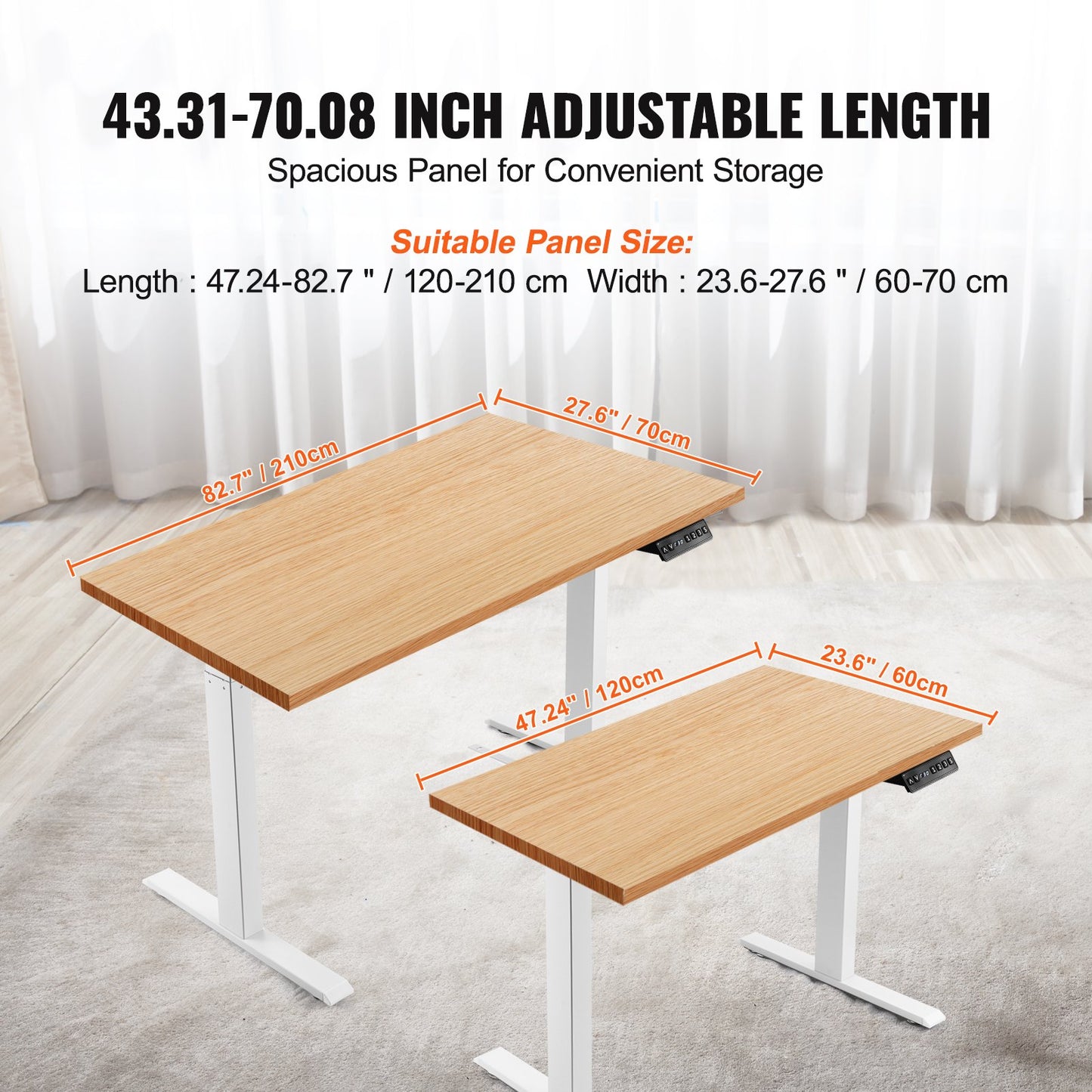 Stehpultgestell mit Doppelmotor, verstellbare Höhe von 27,6"–46,1" und Länge von 43,3"–70,1" mit elektrischem Ständer, Computertischbeine, ergonomische DIY-Arbeitsplatzbasis für Zuhause und das Büro (nur weißer Rahmen)