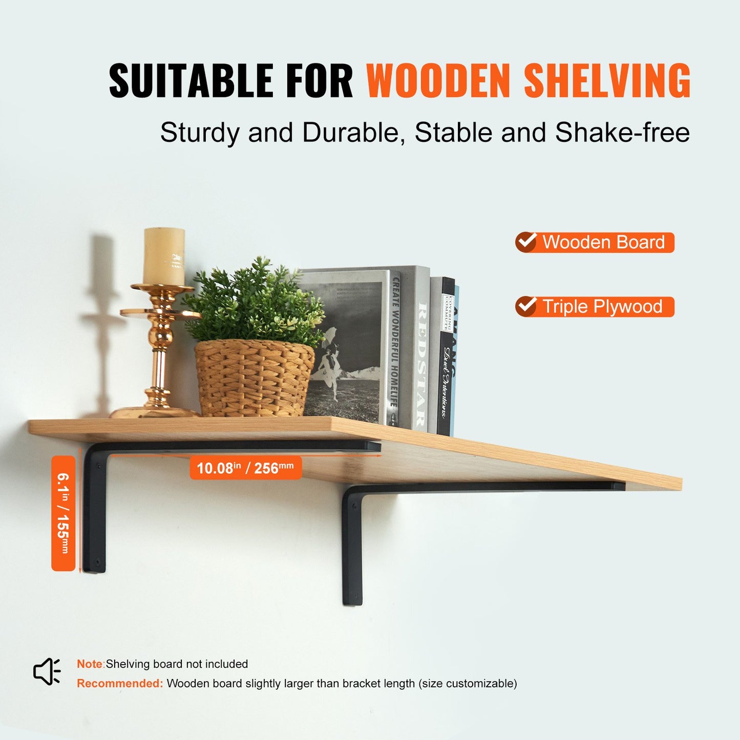 Regalhalterung, robuste schwebende Regalhalterungen, 25,4 x 15,2 cm, 4 Stück Regalhalterungen, 5 mm dicke, mattschwarze L-förmige Regalhalterung, Stahlregale mit 72,2 kg Tragkraft