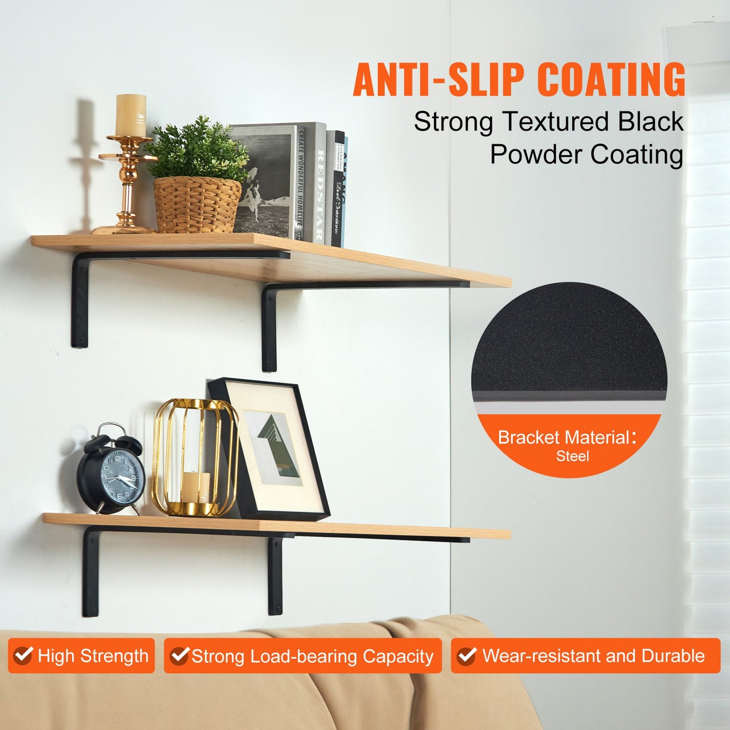 Regalhalterung, robuste schwebende Regalhalterungen, 25,4 x 15,2 cm, 4 Stück Regalhalterungen, 5 mm dicke, mattschwarze L-förmige Regalhalterung, Stahlregale mit 72,2 kg Tragkraft