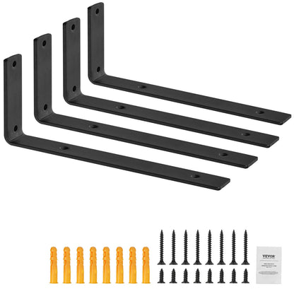 Regalhalterung, robuste schwebende Regalhalterungen, 25,4 x 15,2 cm, 4 Stück Regalhalterungen, 5 mm dicke, mattschwarze L-förmige Regalhalterung, Stahlregale mit 72,2 kg Tragkraft