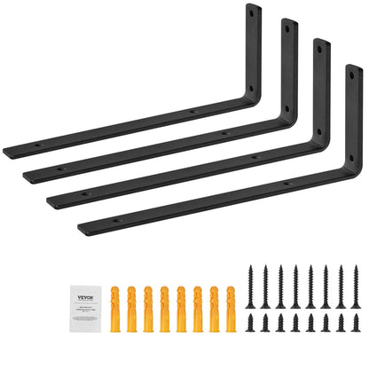 Regalhalterung, robuste schwebende Regalhalterungen, 25,4 x 15,2 cm, 4 Stück Regalhalterungen, 5 mm dicke, mattschwarze L-förmige Regalhalterung, Stahlregale mit 72,2 kg Tragkraft