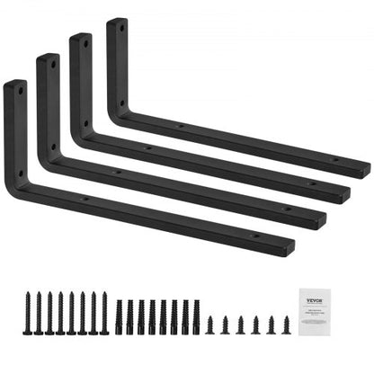 Shelf Bracket, 16 x 6 in 4 Pcs, Heavy Duty Floating Shelf Brackets, Brackets for Shelves, 10mm Thick Matte Black L Shelf Bracket,Steel Shelving Brackets with 160 lbs Load Capacity