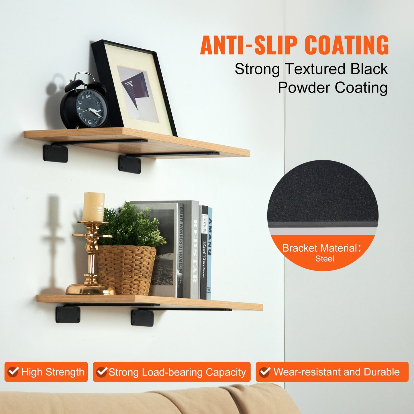 Shelf Bracket, 8”L x 4”W x 1.6”H 6 Pcs, Heavy Duty Floating Shelf Brackets, Brackets for Shelves, 5mm Thick Matte Black L Shelf Bracket,Steel Shelving Brackets with 160 lbs Load Capacity