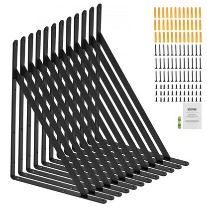 Shelf Bracket, 18 x 12 in 12 Pcs, Heavy Duty Floating Shelf Brackets, Brackets for Shelves, 3mm Thick Matte Black Triangle Shelf Bracket,Steel Shelving Brackets with 160 lbs Load Capacity