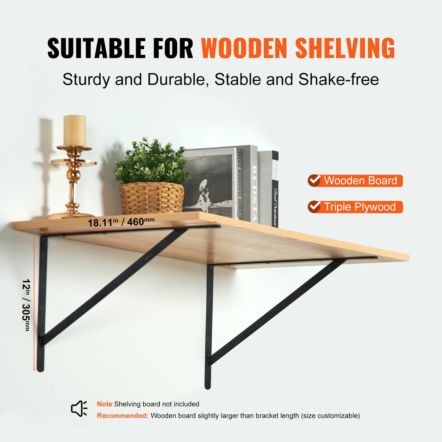 Shelf Bracket, 18 x 12 in 12 Pcs, Heavy Duty Floating Shelf Brackets, Brackets for Shelves, 3mm Thick Matte Black Triangle Shelf Bracket,Steel Shelving Brackets with 160 lbs Load Capacity