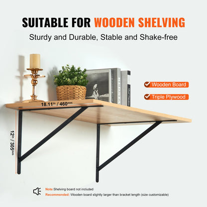 Shelf Bracket, 18 x 12 in 12 Pcs, Heavy Duty Floating Shelf Brackets, Brackets for Shelves, 3mm Thick Matte Black Triangle Shelf Bracket,Steel Shelving Brackets with 160 lbs Load Capacity