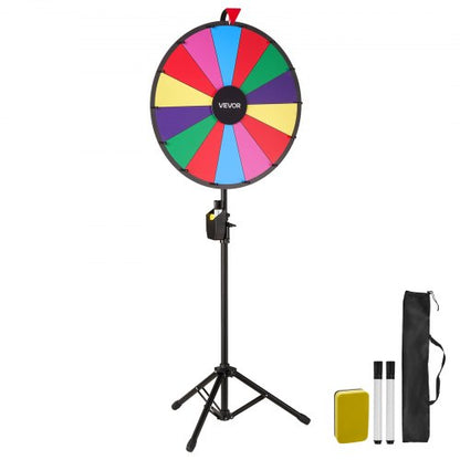 24 in Spinning Prize Wheel, 14 Slots Spinning Wheel with Tripod, Adjustable Height Win Fortune Roulette with a Dry Erase and 2 Markers, 6 Colors, Easy Assembly, for Party Pub Trade Show Carnival