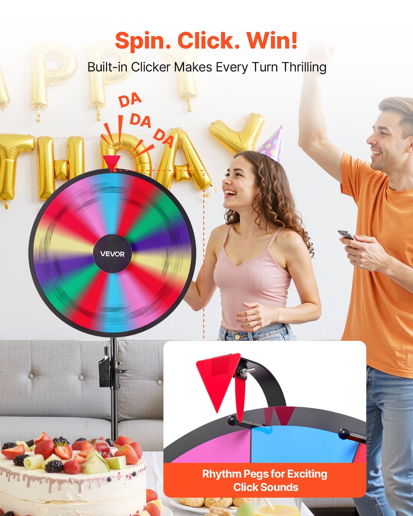 24 in Spinning Prize Wheel, 14 Slots Spinning Wheel with Tripod, Adjustable Height Win Fortune Roulette with a Dry Erase and 2 Markers, 6 Colors, Easy Assembly, for Party Pub Trade Show Carnival