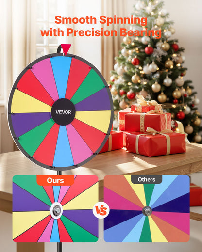 24 in Spinning Prize Wheel, 14 Slots Spinning Wheel with Tripod, Adjustable Height Win Fortune Roulette with a Dry Erase and 2 Markers, 6 Colors, Easy Assembly, for Party Pub Trade Show Carnival
