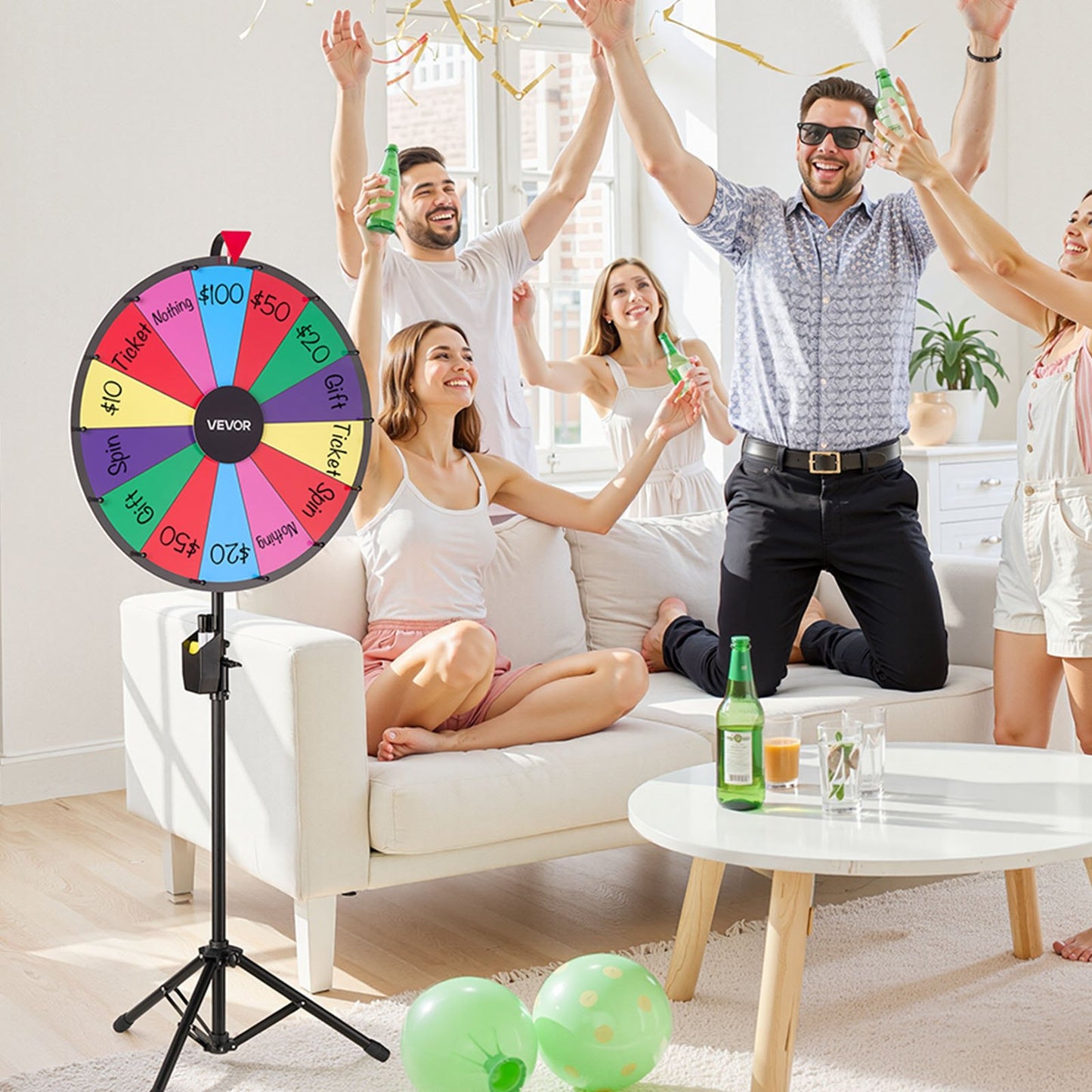 24 in Spinning Prize Wheel, 14 Slots Spinning Wheel with Tripod, Adjustable Height Win Fortune Roulette with a Dry Erase and 2 Markers, 6 Colors, Easy Assembly, for Party Pub Trade Show Carnival