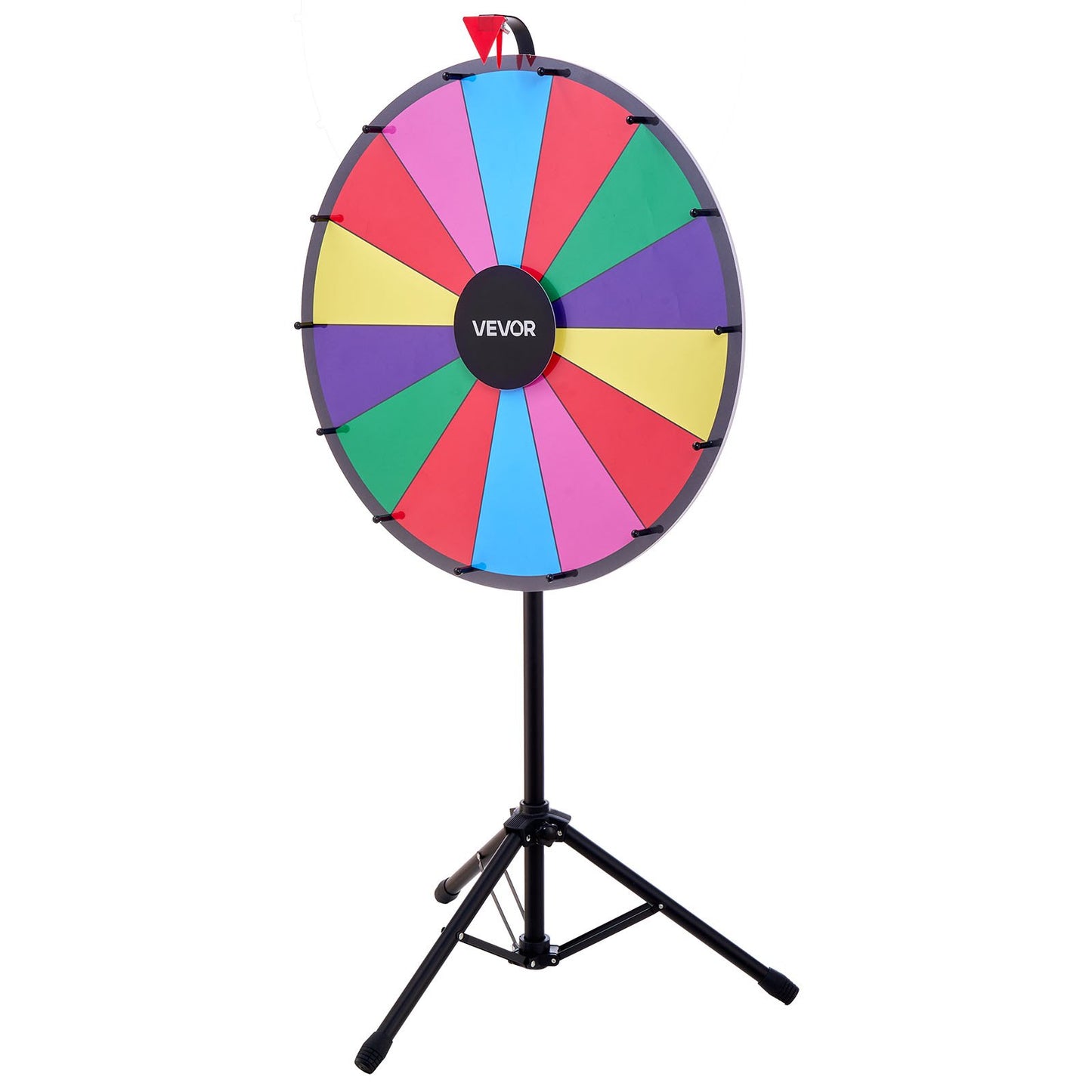 24 in Spinning Prize Wheel, 14 Slots Spinning Wheel with Tripod, Adjustable Height Win Fortune Roulette with a Dry Erase and 2 Markers, 6 Colors, Easy Assembly, for Party Pub Trade Show Carnival