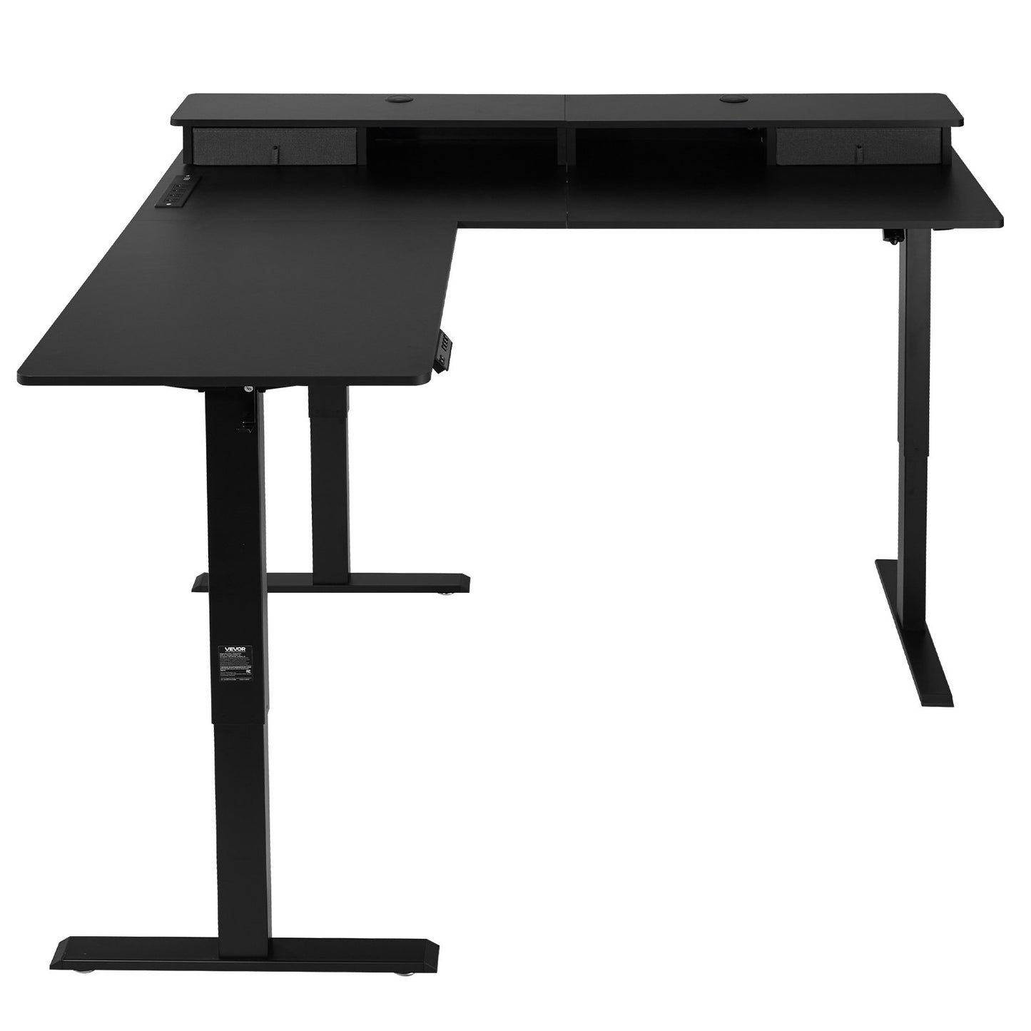 L Shaped Desk, Electric Adjustable Height Corner Gaming Desk with CPU Stand, Dual Hooks and Fabric Drawers, L-Shaped Computer Table with Light Strip for Home Office, Easy to Assemble, Black