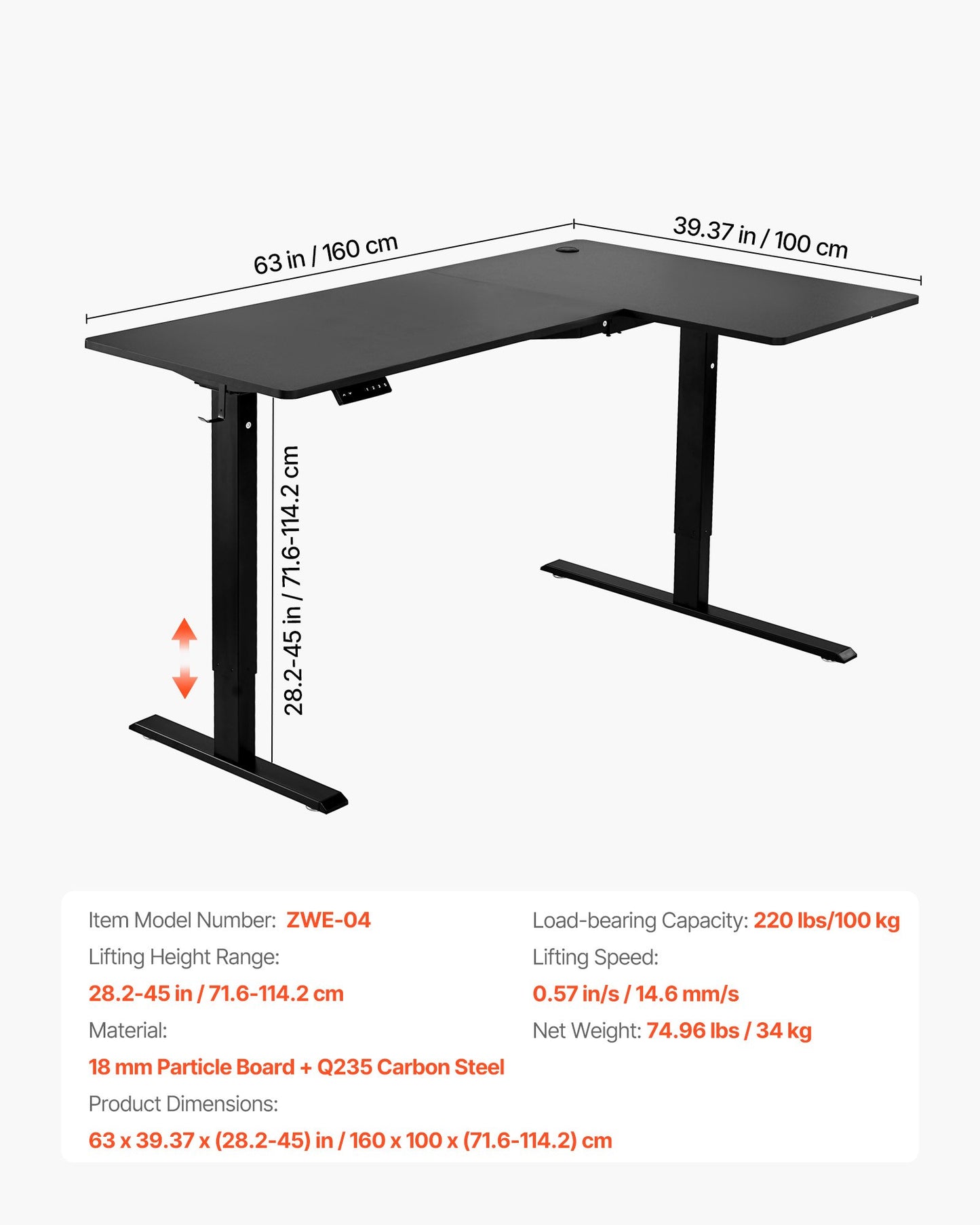 L Shaped Desk, Electric Adjustable Height Corner Gaming Desk with Dual Hooks, Heavy Duty Carbon Steel L-Shaped Computer Table with Power Strip for Home, Office, Dorm, Easy to Assemble, Black