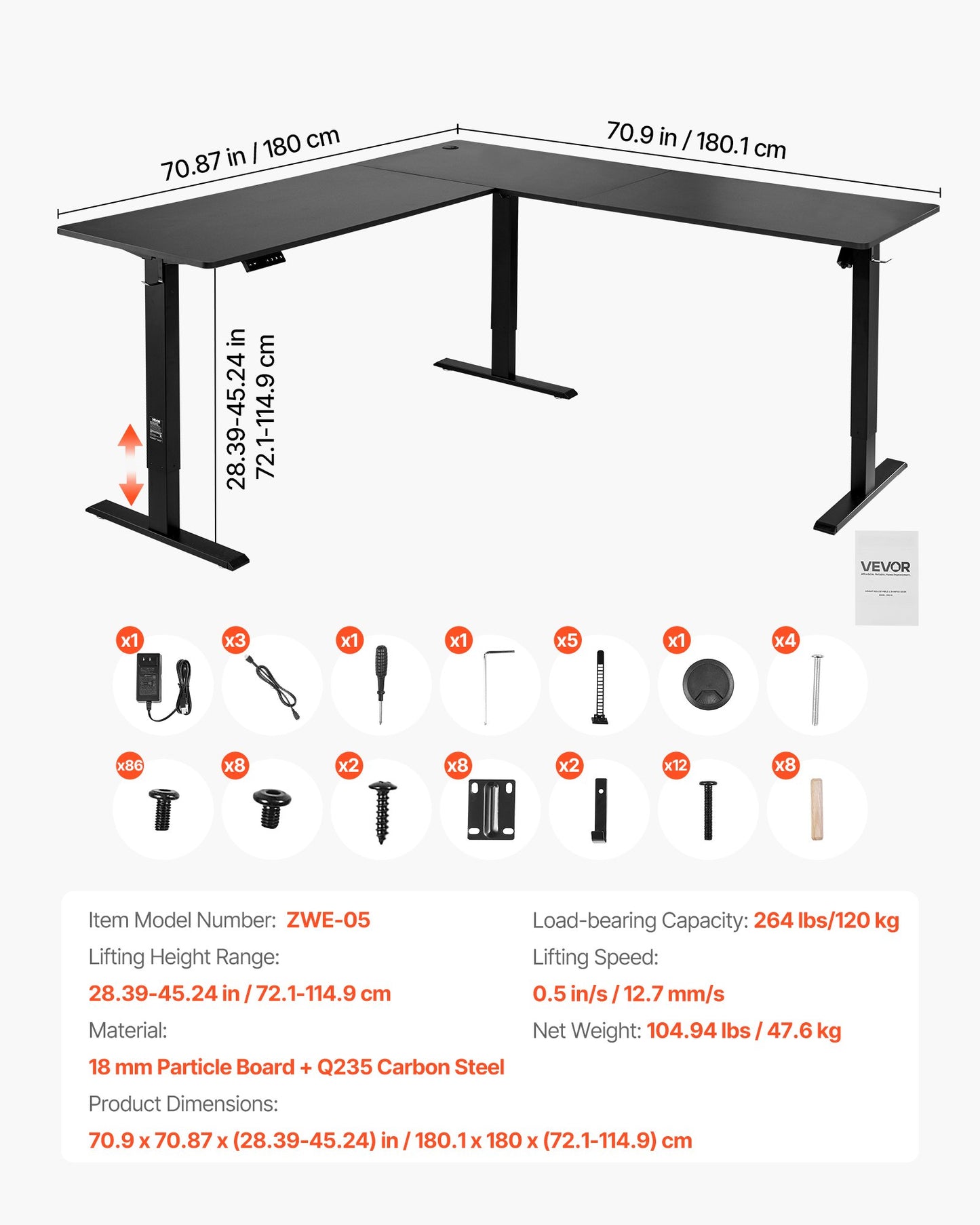 L Shaped Desk, Electric Adjustable Height Corner Gaming Desk with Dual Hooks, Heavy Duty Carbon Steel L-Shaped Computer Table with Power Outlets for Home, Office, Study, Easy to Assemble, Black