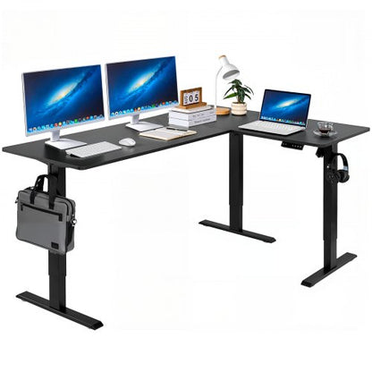 L Shaped Desk, Electric Adjustable Height Corner Gaming Desk with Dual Hooks, Heavy Duty Carbon Steel L-Shaped Computer Table with Power Outlets for Home and Office, Easy to Assemble, Black