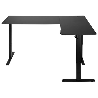 L Shaped Desk, Electric Adjustable Height Corner Gaming Desk with Dual Hooks, Heavy Duty Carbon Steel L-Shaped Computer Table with Power Outlets for Home and Office, Easy to Assemble, Black